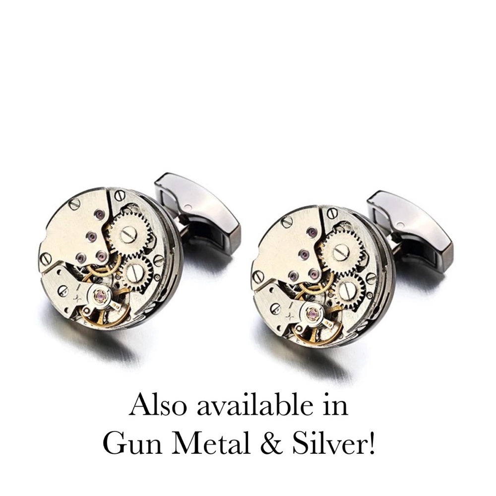 Gunmetal Steampunk Skeleton Clock Gears Cufflinks - Picture 4 of 16